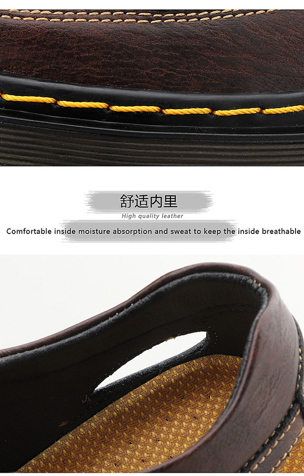 Dép sandal nam da thật bít mũi đế dày dán Velcro cỡ lớn — 202122 màu đen, 202122 đỏ nâu, Màu xám 202122 chi tiết 10