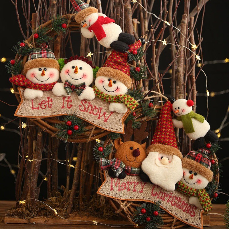 花环圣诞圣诞节圆形藤圈挂饰老人麋鹿藤条圣诞树挂件橱窗装饰用品|ru