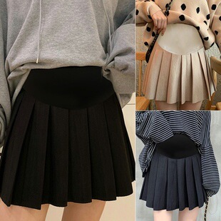 All-Match Pregnant Women's Autumn and Winter Slimming Woolen Mori Plain Color Pleated Skirt A- Line Half Skirt Pregnant Mother's Belly Support Skirt
