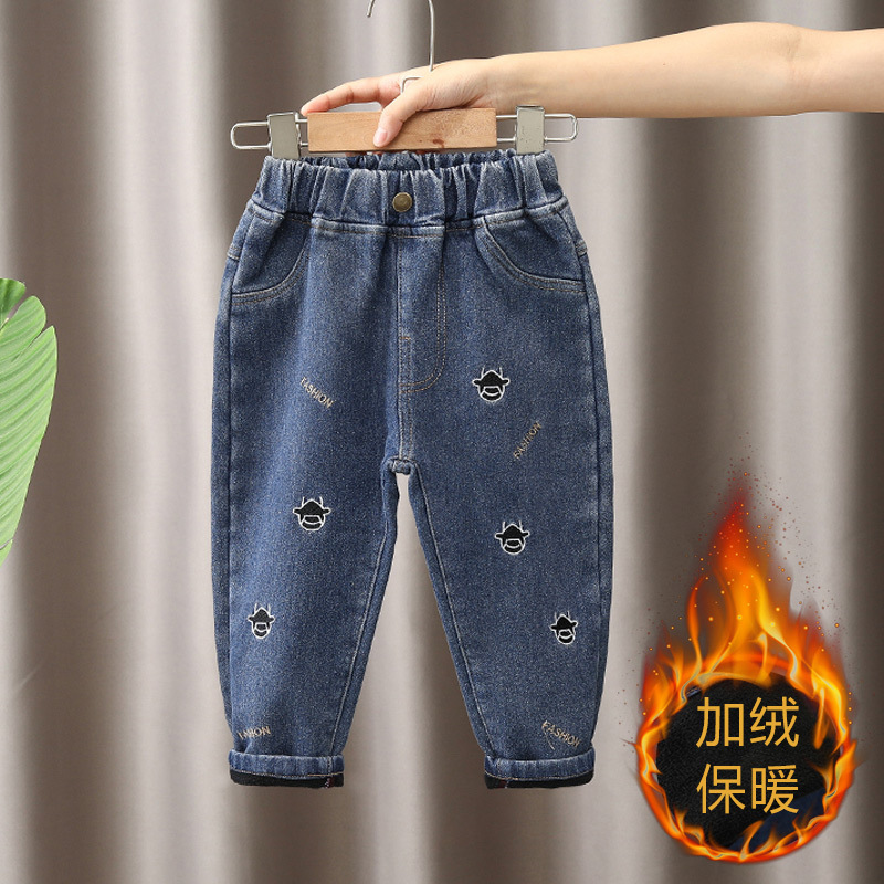Pantalones vaqueros para niños forrados de lana otoño e invierno cálido bebé ropa de invierno para niños estilo occidental estilo coreano pantalones de terciopelo de una sola pieza de invierno para niños image 3