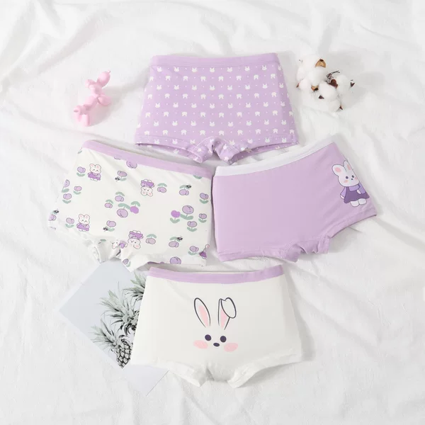 Girls' cotton boxer briefs, children's four-corner underpants, 100% cotton, no wedgies, all-cotton little girls' panties