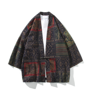 2025 Spring/Summer New Men's Ethnic Style Printed Fashion Cardigan Hanfu Chinese Style Retro Buttoned Robe Cape
