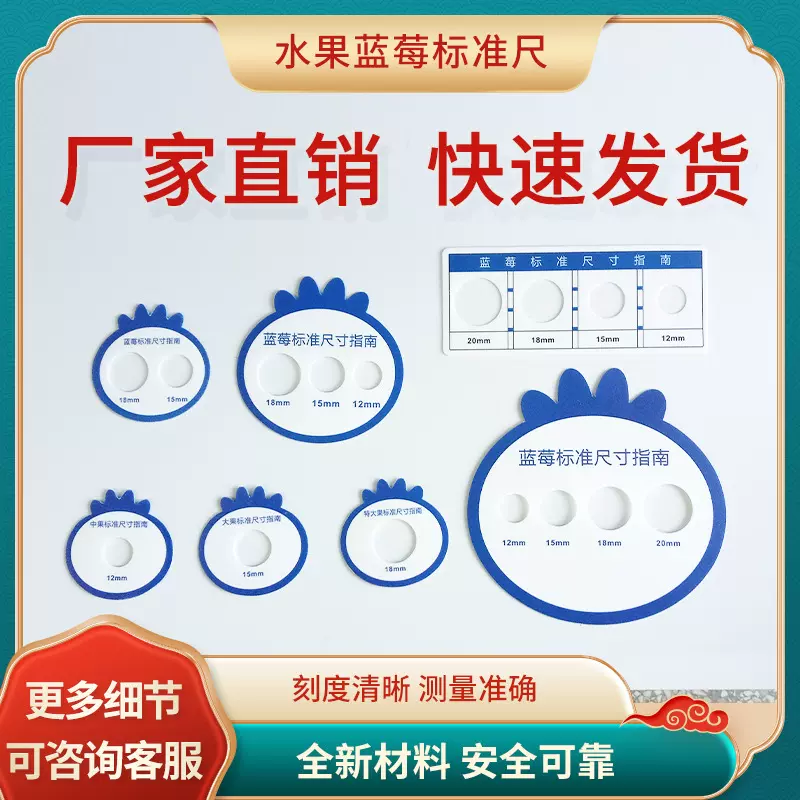 蓝莓标准测量尺子果径卡尺鲜果分级樱桃车厘子大小塑料侧量工具尺