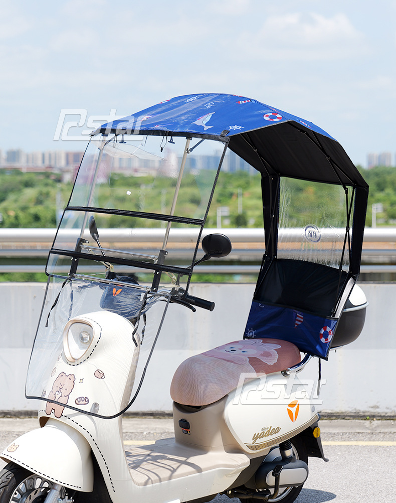 New Battery Electric Vehicle Canopy, Scooter Retractable Sunshade, Windproof and Sunproof Cover, Fully Foldable Feather Shield