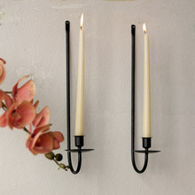 跨境代发墙面壁饰烛台 现代简约黑色铁艺挂墙蜡烛架壁灯墙面装饰