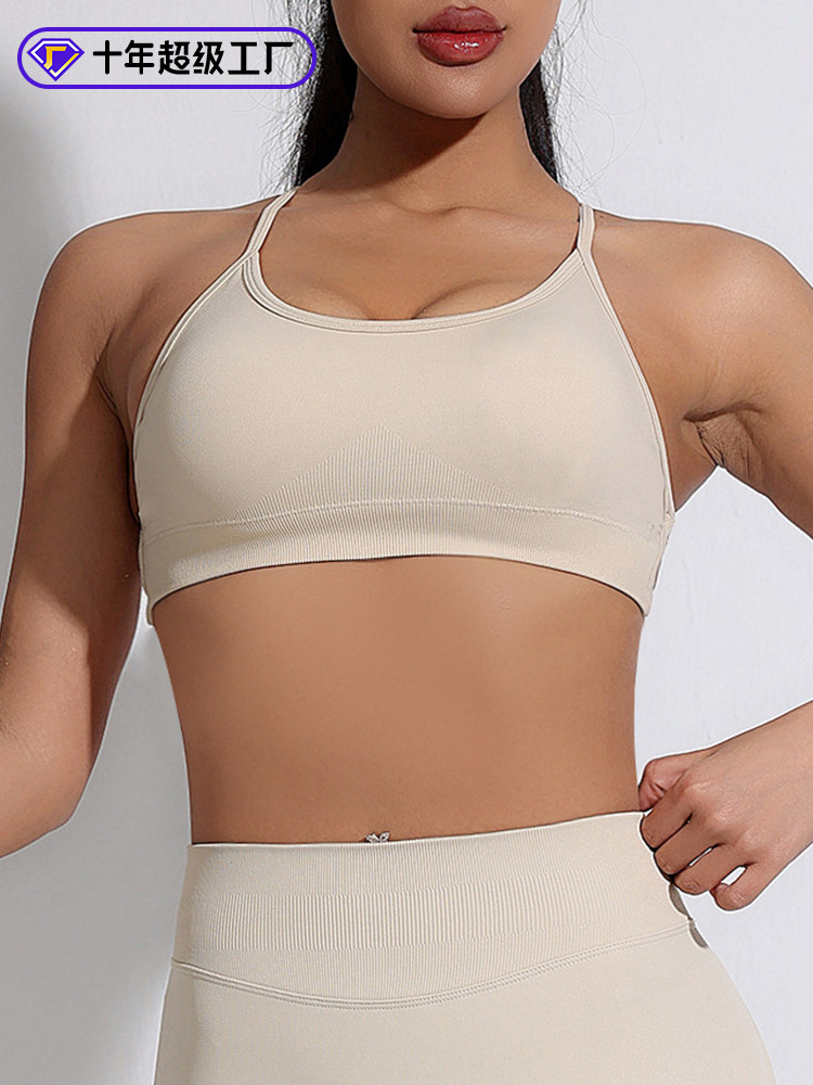 Hermoso sujetador deportivo cruzado con honda trasera, yoga de fitness para mujer, ropa interior deportiva sin costuras a prueba de golpes para correr, secado rápido