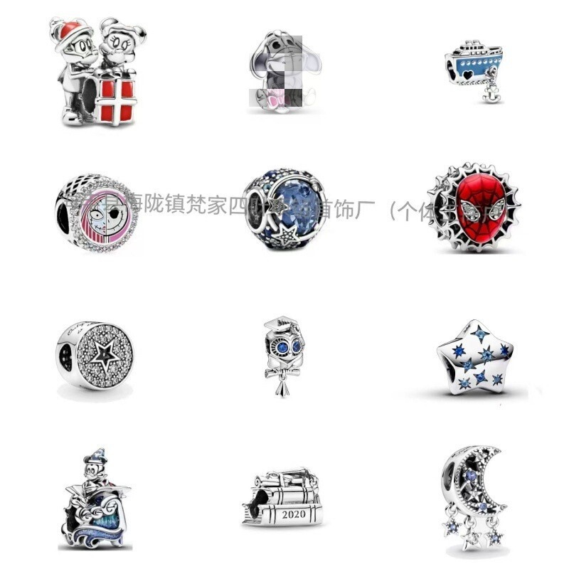 Pandora 925 Silver Five-Pointed Star, Moon, Owl, Mickey, Beaded Pendant, New Chinoiserie Cute Pandora 925 Silver Five-Pointed Star, Moon, Owl, Mickey, Beaded Pendant, New Chinoiserie Cute