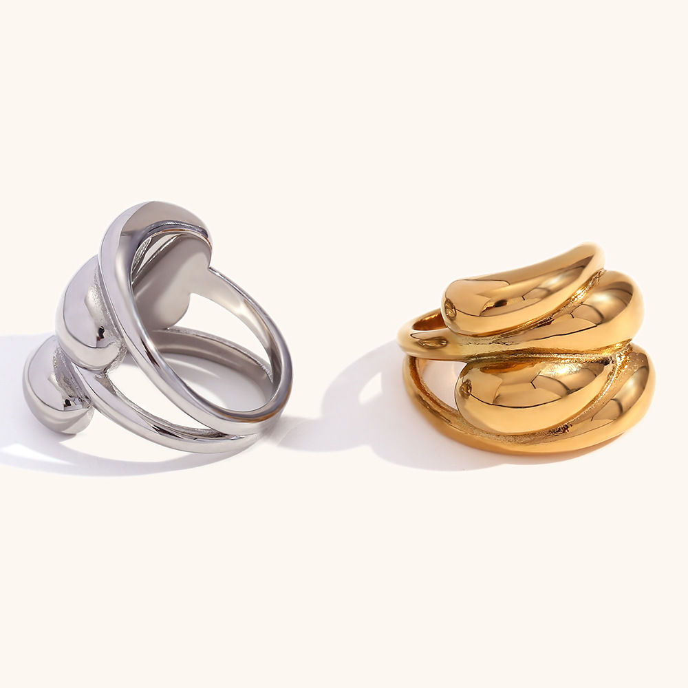 golden fashionable ring drop-shaped stainless steel