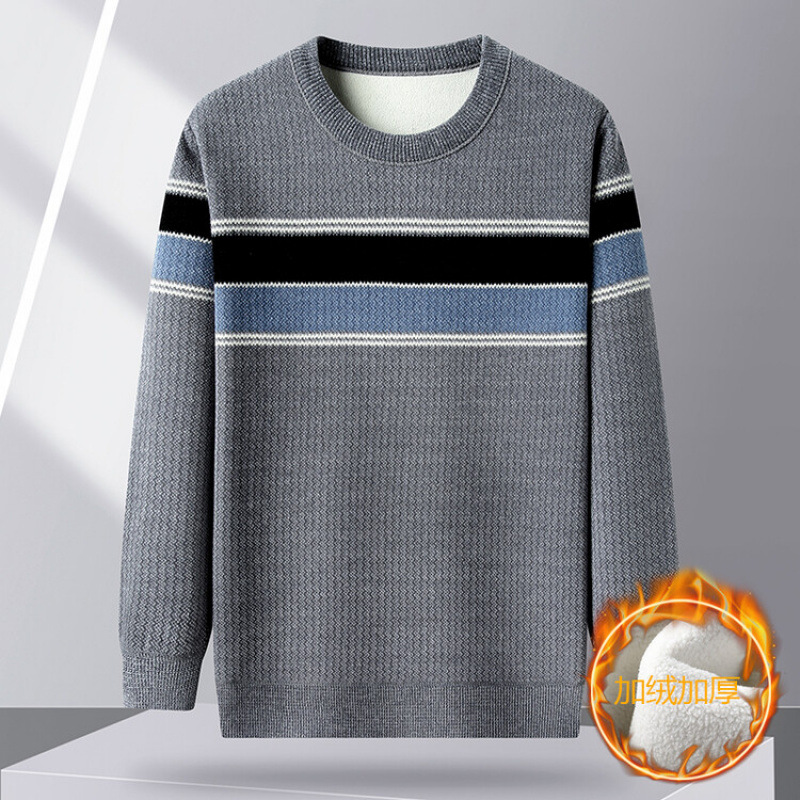 2024 invierno nuevo jersey de mediana edad suéter de hombre Jacquard simple con camisa de punto cálida y gruesa suelta