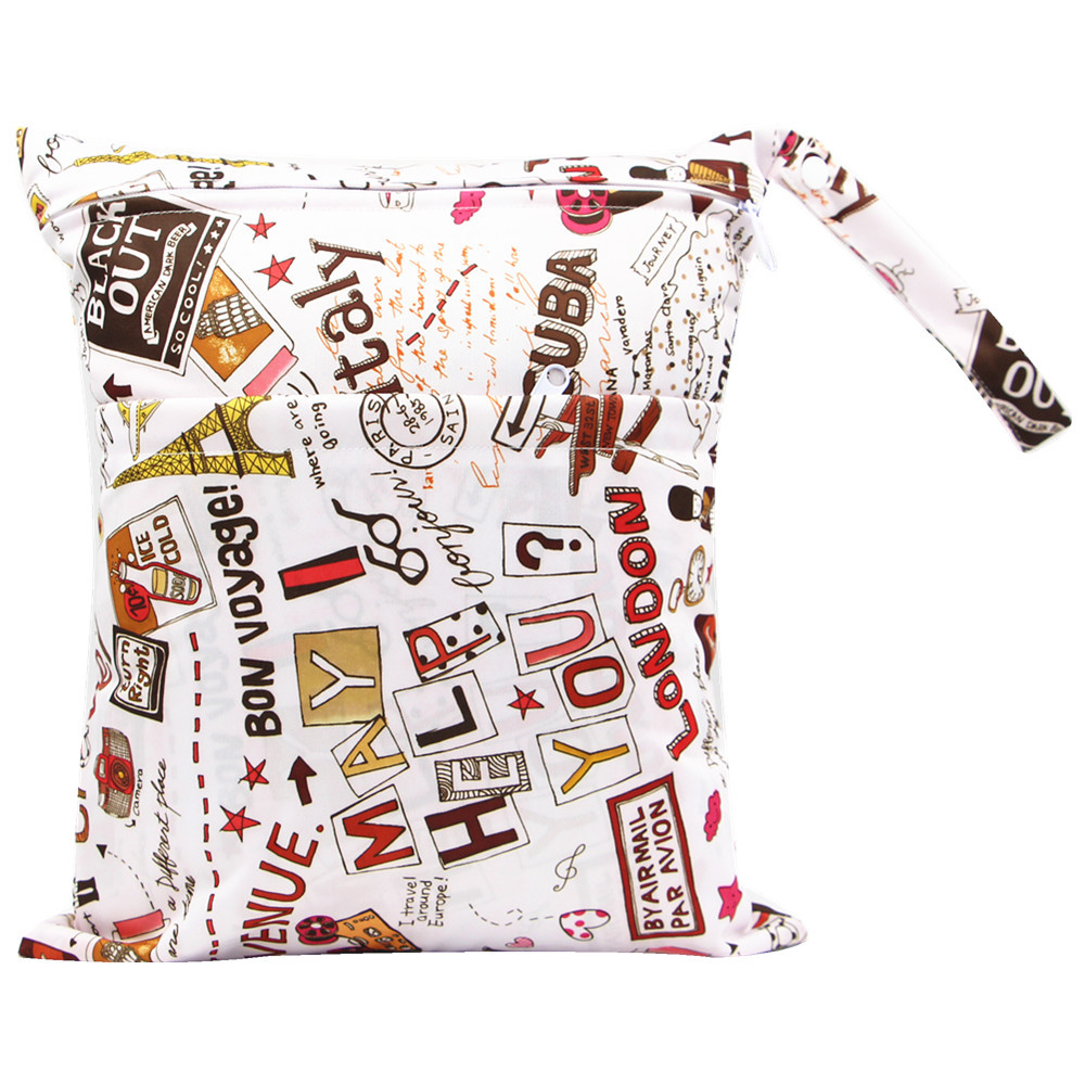 Bolsa de pañales Asenappy Impresión digital bebé doble cremallera impresión impermeable bolsa de pañales aplicación económica