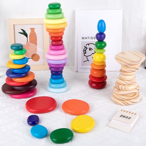Manufacturer's Children's Colorful Pebble Rainbow Blocks Arch Bridge Little People Stacking Fun Training Baby Hand-Eye Coordination Wooden