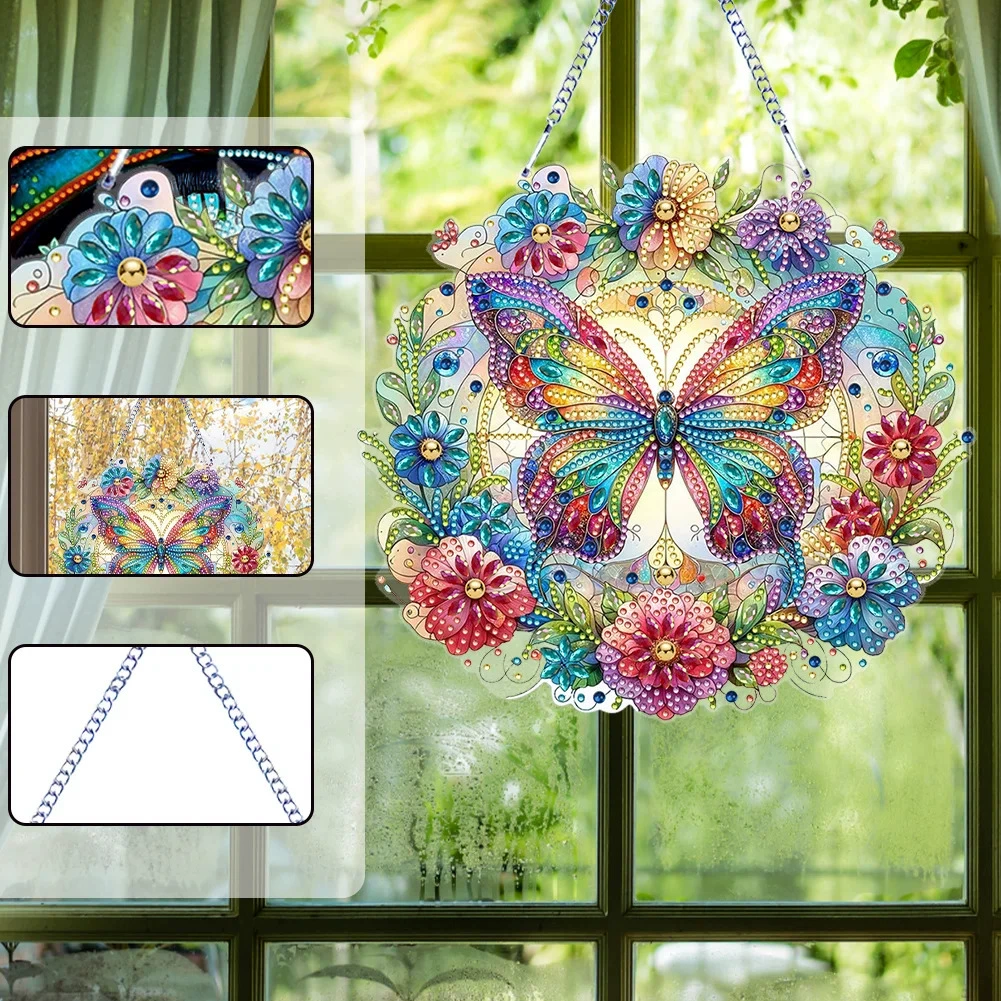 2D Diamond Painting Подвеска Цветы и Бабочки DIY творческая дверная подвеска