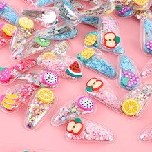 网红新款彩色流沙透明儿童水果发夹PVC边夹宝宝BB侧边夹头饰品