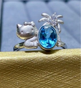 Topaz Swiss blue ring S925 silver inlay cute style color treasure crystal women's hand jewelry wholesale