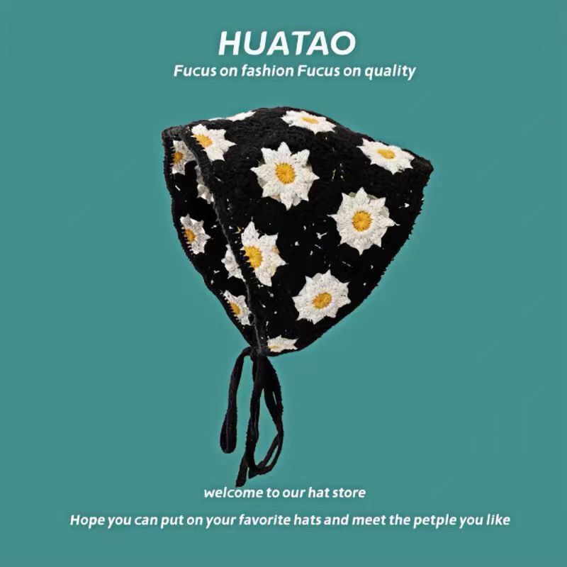 [Liquidación de precio de fábrica] Versión coreana de la bufanda triangular hueca de crochet de punto femenino dulce y lindo sombrero de pañuelo de flores de estilo femenino