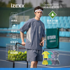 IZEXX 夏アウトドアスリープルーフスポーツ半袖ショーツスーツメンズ薄手 Tシャツラミネートポケット速乾トップ