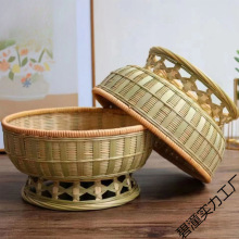 竹编馒头筐带底座零食干果水果篮手工编织家用厨房洗菜篮子竹制品