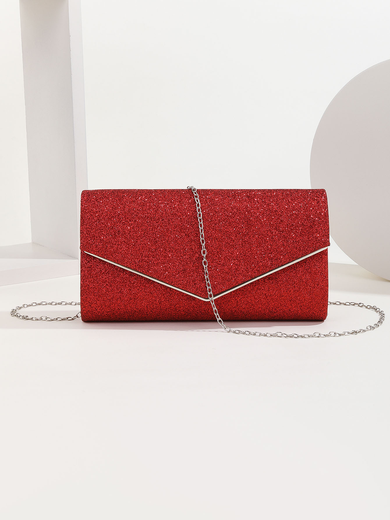 Red Black Gold Polyester Solid Color Square Clutch Evening Bag display picture 7