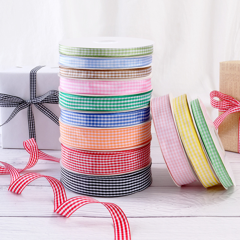 1cm solid color plaid ribbon bow silk tie plaid baking cake box polyester ribbon packaging wholesale
