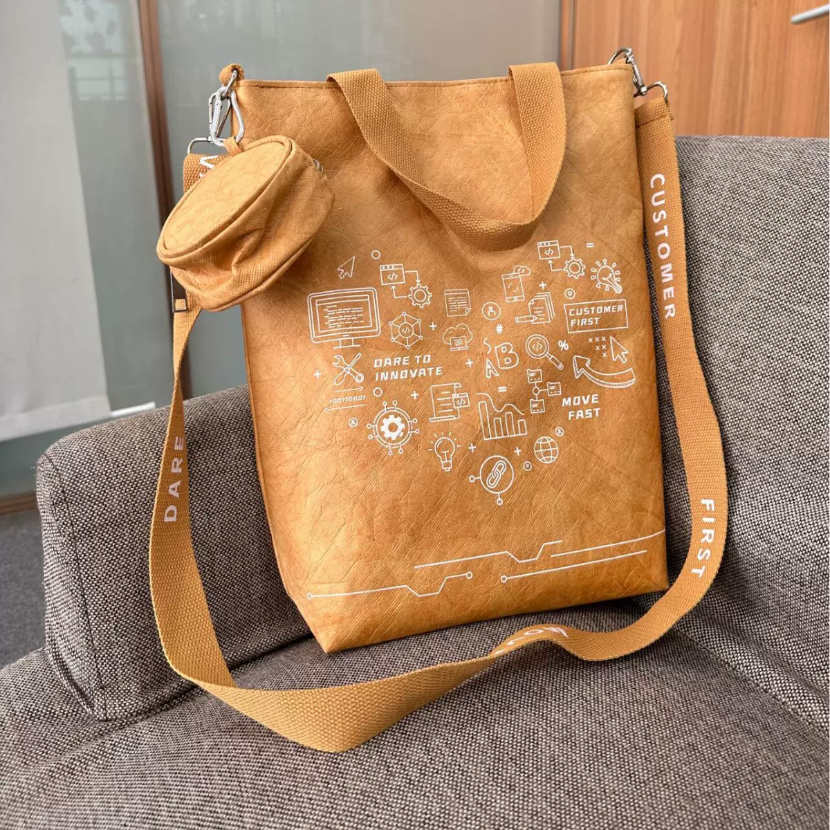 杜邦纸袋定制复古揉纹通勤包大容量手提斜挎包杜邦纸包可印logo