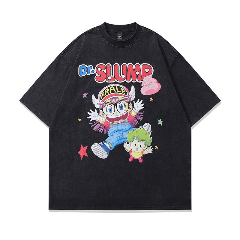 TKPA sweet and cool cartoon printed wash short-sleeved couple T-shirt men American street retro trendy brand half-sleeved base tee