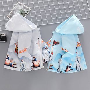 2025 New Boys' Thin Casual Jacket Nezha Cartoon Handsome Double-Layer Ao Bing Taiyi Gray Blue in Stock