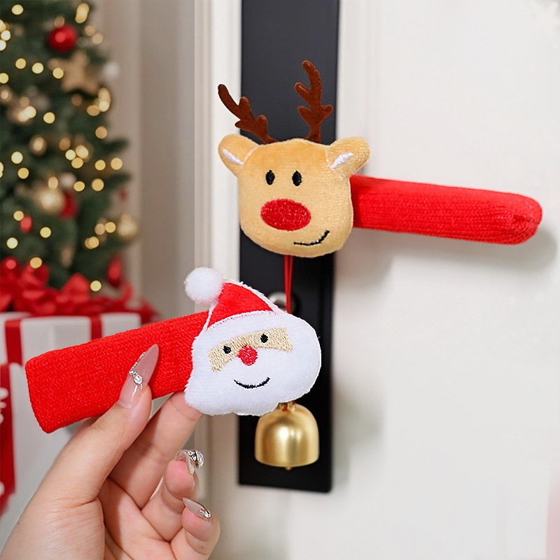クリスマス装飾漫画サンタクロースドアハンドルカバークリスマスツリー装飾部屋保護カバークリスマスベル|undefined
