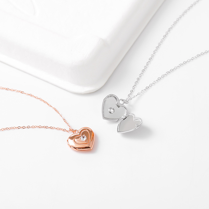 1 Pieza Plata De Ley 925 Forma De Corazón Plata De Ley 925 Cadena Portacables Collar Colgante display picture 6