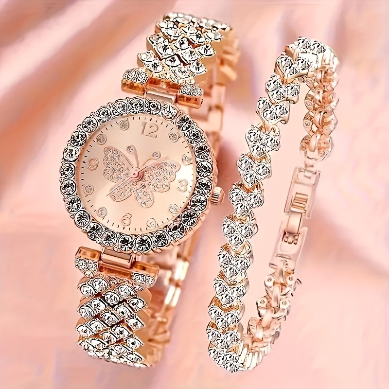 Foreign Trade Elegant Butterfly Watch Women's Light Luxury Niche Women's High-Looking Diamond Quartz Watch Steel Band Bracelet Watch