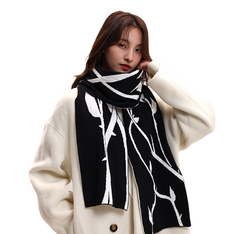 Sciarpa invernale in lana lavorata a maglia con filato di velluto di coniglio, atmosfera rosa spinata estesa, per coppie_voghion.com