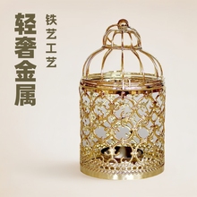 桌面铁艺家居镂空烛台鸟笼造型居家欧式轻奢金色烛台装饰铁艺摆件