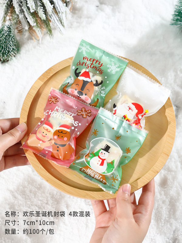 クリスマス雪花ショートニング包装袋リボン引き紐ポケットキャンディー袋クッキー袋牛圧延砂糖包装袋機シール袋|undefined