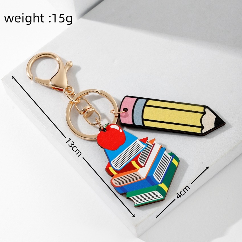 13g Weight Keychain Classification Modern Style Book Pencil Wood Teachers' Day Unisex Keychain