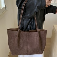 韩国复古麂皮绒托特包女2025秋冬新款高级感大容量通勤单肩腋下包
