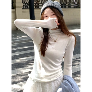 木耳边打底衫女秋冬2026新款半高领针织衫高级感内搭毛衣加绒上衣
