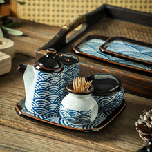 复古日式陶瓷酱油壶醋壶日料寿司醋瓶酱醋壶牙签筒盐胡椒调味套装