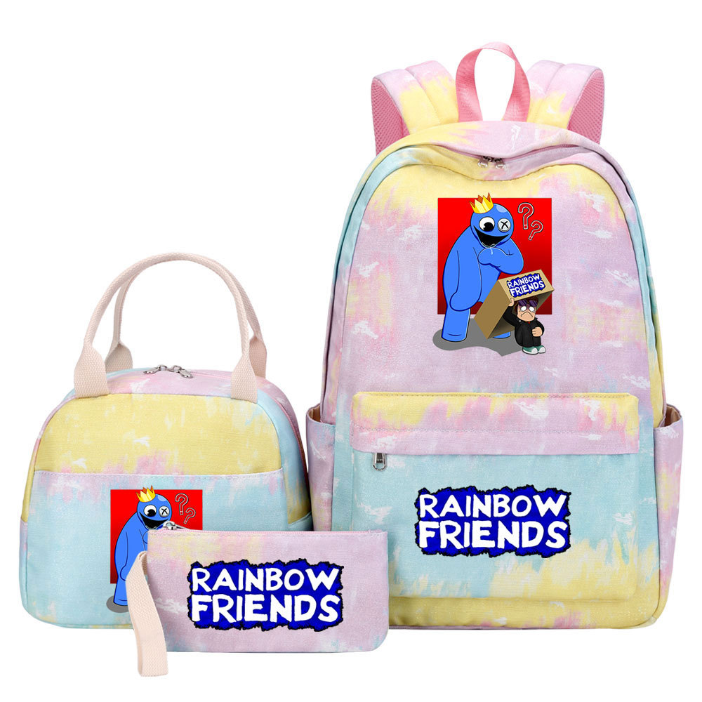 rainbow friends 印花青少年女生学生书包午餐袋三件套双肩套装包