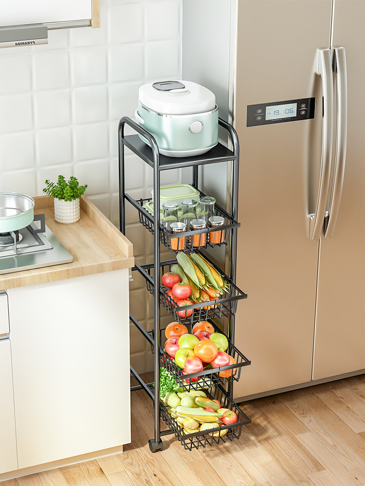 廚房夾縫置物架蔬菜收納落地多層抽屜式窄縫隙可推拉果蔬放菜籃子