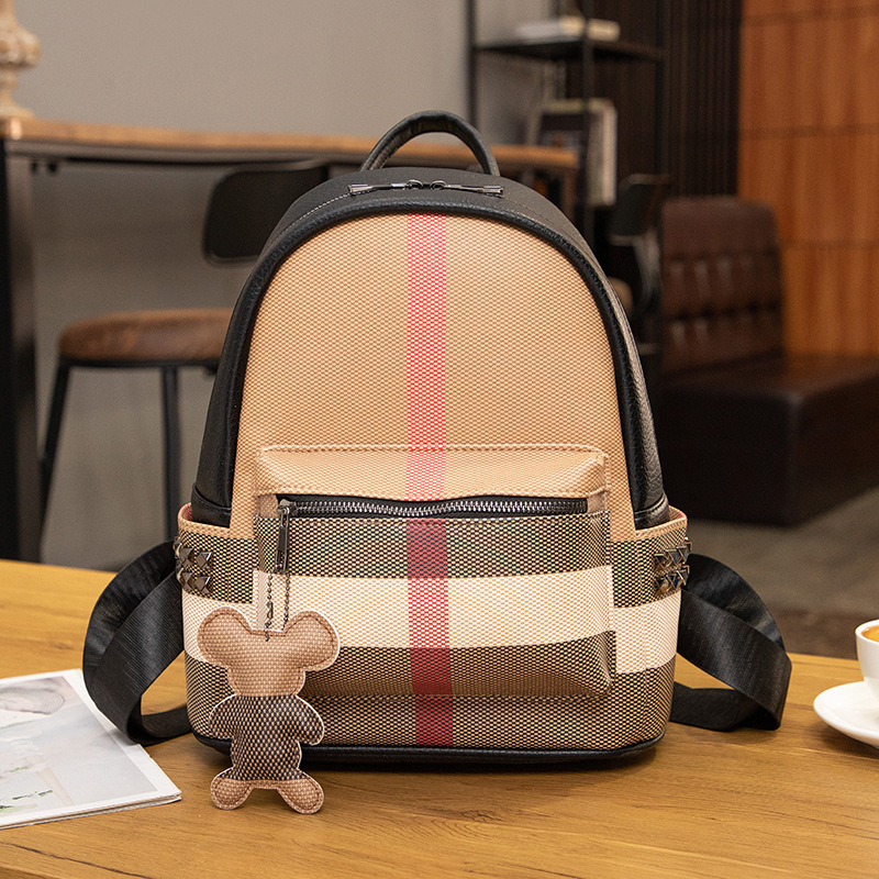 2025 New Jute Plaid Splicing Backpack Women's Fashion Casual Large Capacity Travel Backpack College Student Bag 2025 New Jute Plaid Splicing Backpack Women's Fashion Casual Large Capacity Travel Backpack College Student Bag