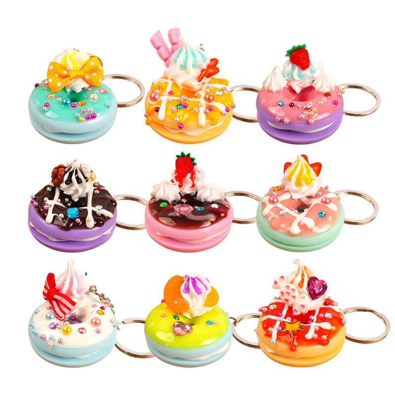 Comida de simulación creativa, rosquilla, llavero, colgante, comida divertida, pastel, pareja de estudiantes, bolsos, adornos al por mayor