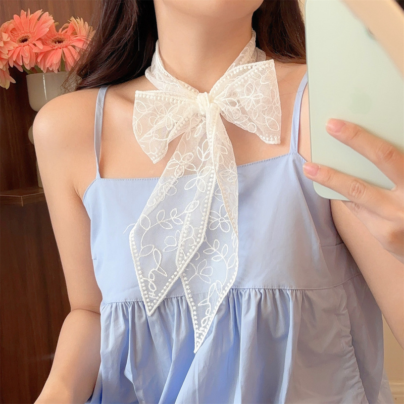 蝴蝶结蕾丝丝带丝巾女新款夏季度假风氛围感颈带装饰发带发绳|undefined