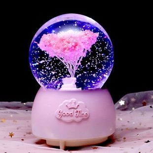 Romantic Pink Cherry Blossom Crystal Ball Music Box for Girls Little Princess Birthday Gift Girl Heart Valentine's Day Gift