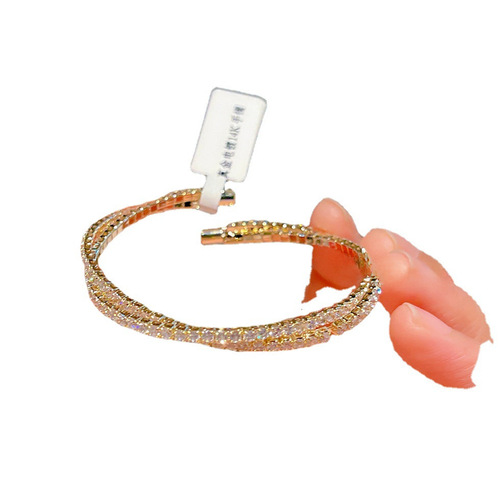 Luxury Modern Cross Bracelet Set with Full Diamond Plated 14K Gold Zirconia Ring Elegant Jewelry for Women Wholesale J301 