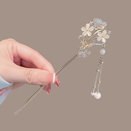 New Chinese style high-end fine glitter flower cat's eye hairpin for women, long tassels, ancient style hairpin for cheongsam and long tassels.