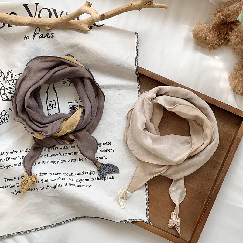 Soporte para bufandas personalizadas bufandas de seda mujeres moda coreana versátil decoración de algodón y lino de color sólido bufandas de seda correa de pelo