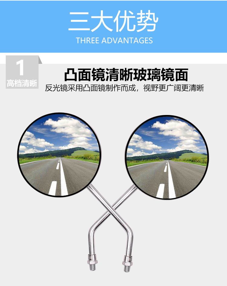 Motorcycle Suitable for Prince Gn125 Rearview Mirror 10mm Electroplated Reflector Electric Tricycle Modified Reversing Mirror