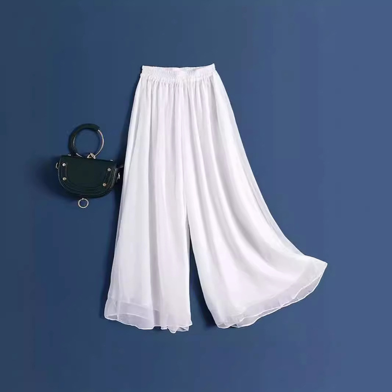 Black Wide-leg Pants Spring and Autumn Summer New Double-layer Pants Two-layer Dance Clothes Antique White Yarn Pants Hangting Chiffon