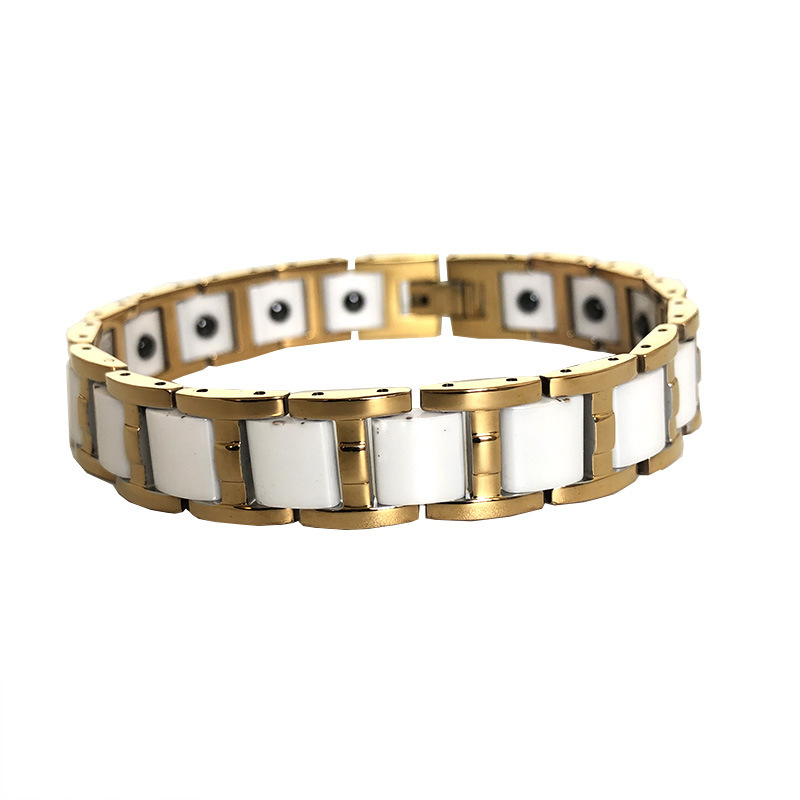 La Nueva joyería europea y americana enumeró el oro de acero Titanium con la vieja pulsera magnética de los hombres de cerámica blancos de moda de la pulsera de los hombres