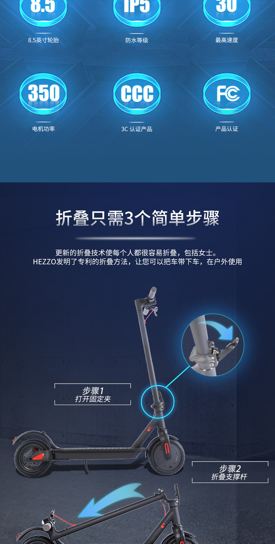 European and American Overseas Warehouse Foldableable 8.5inch Rear Shock Absorption 36V10.4Ah Electric Scooter for Transportation