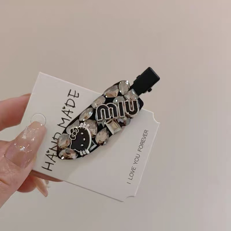 新款精致高级感黑色水钻猫咪发夹潮酷少女刘海侧边夹百搭发卡|undefined